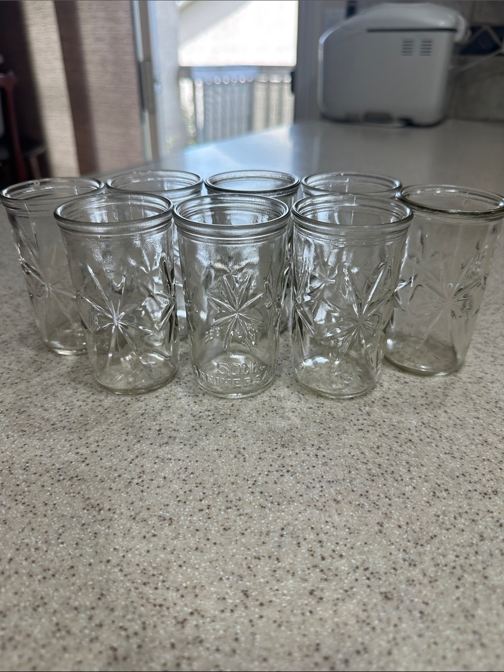 8 BALL Vintage Mid-Century Juice Glasses or Jelly Canning Jars Atomic Starburst
